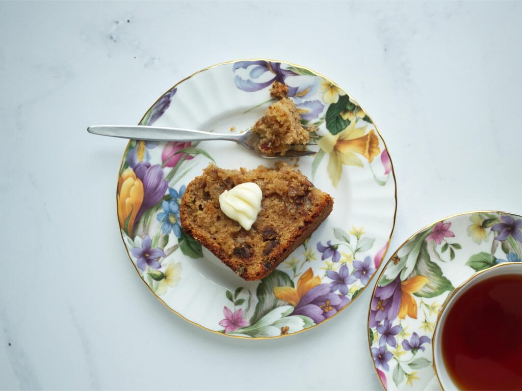 Banana bread slice with a knob of butter