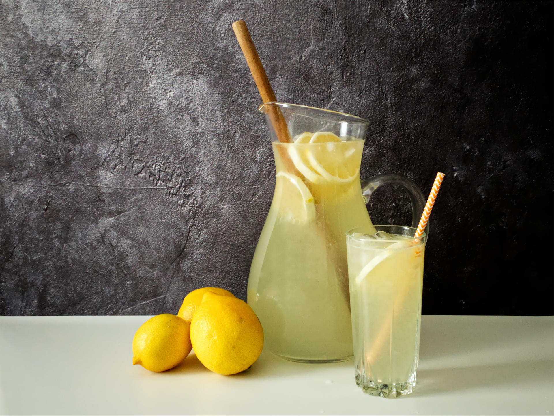 Jug and glass of traditional lemonade