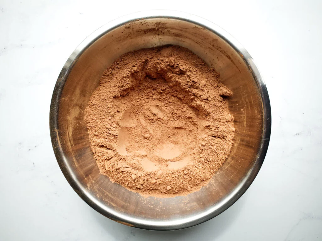 Mixed dry ingredients with a well in the centre