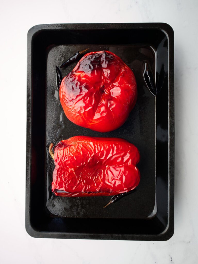Roasted capsicum in oven tray